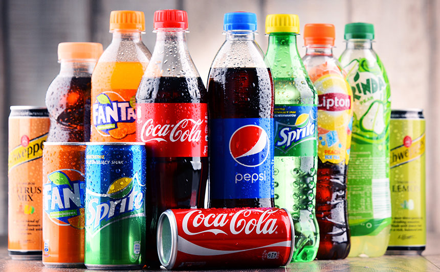 POZNAN, POLAND - MAY 19, 2017: Global soft drink market is dominated by brands of few multinational companies founded in North America. Among them are Pepsico, Coca Cola and Dr. Pepper Snapple Group